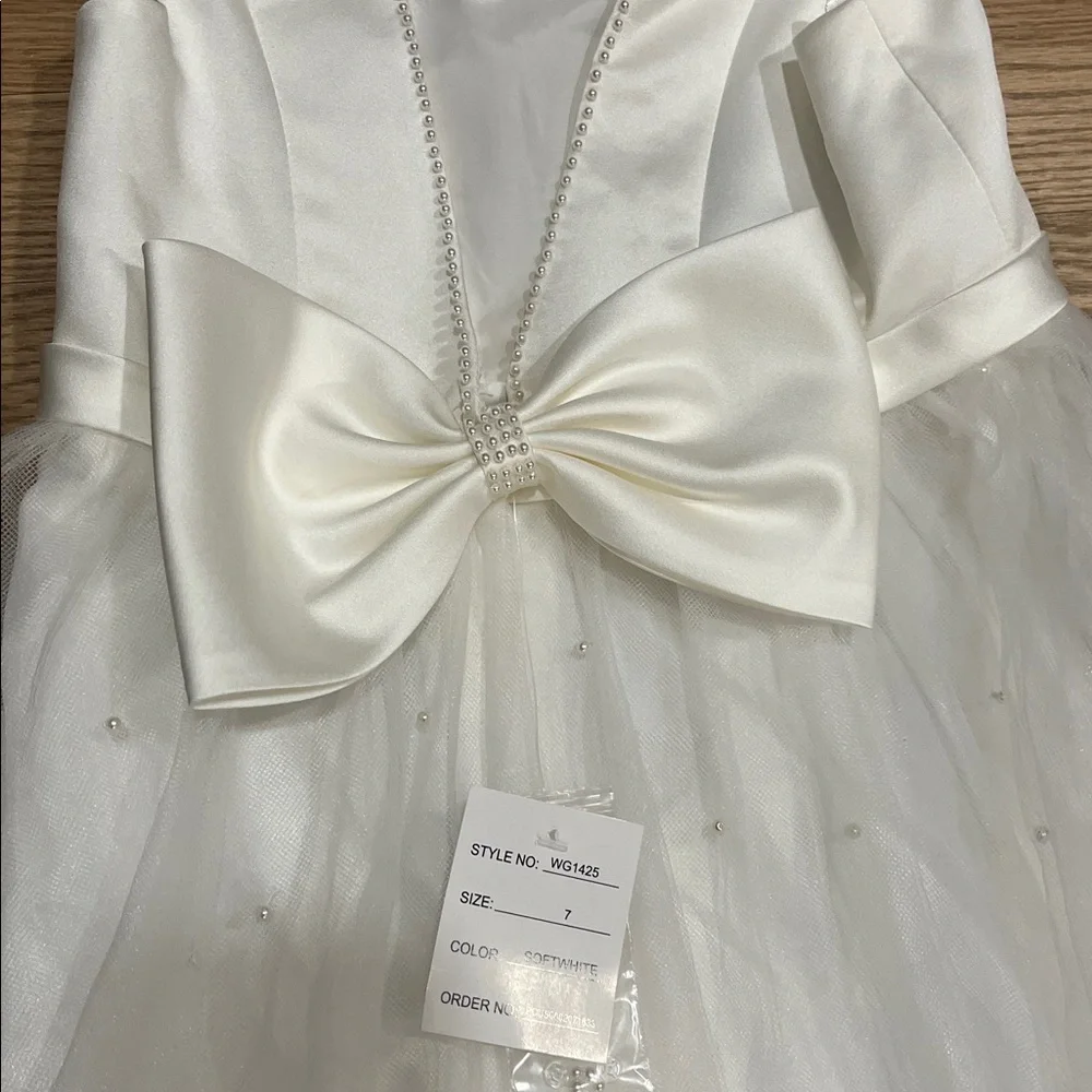 Flower Girl Dress| First Communion | Pearled Satin Dressl NWT - 7 - Picture 9 of 9